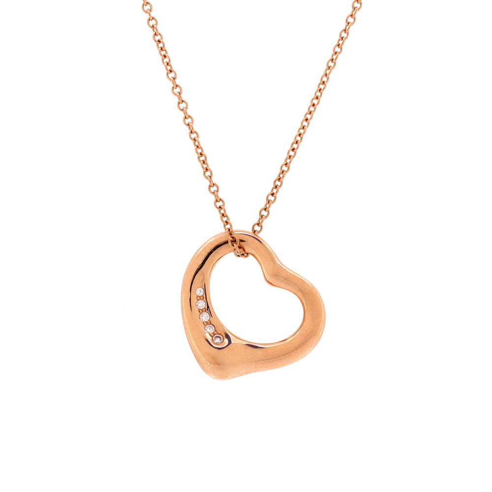 Tiffany & Co. Elsa Peretti Open Heart 5 Diamonds Pendant Necklace